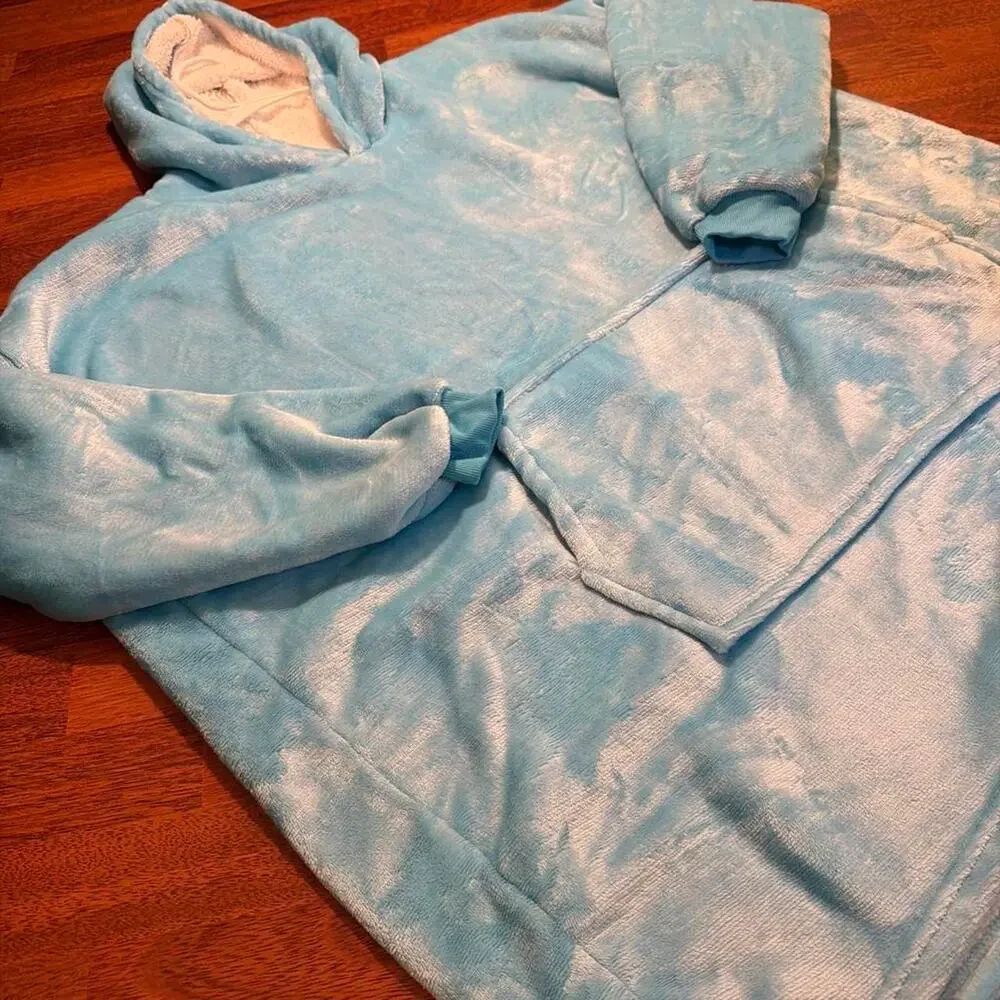 Blue tie dye hoodie with white